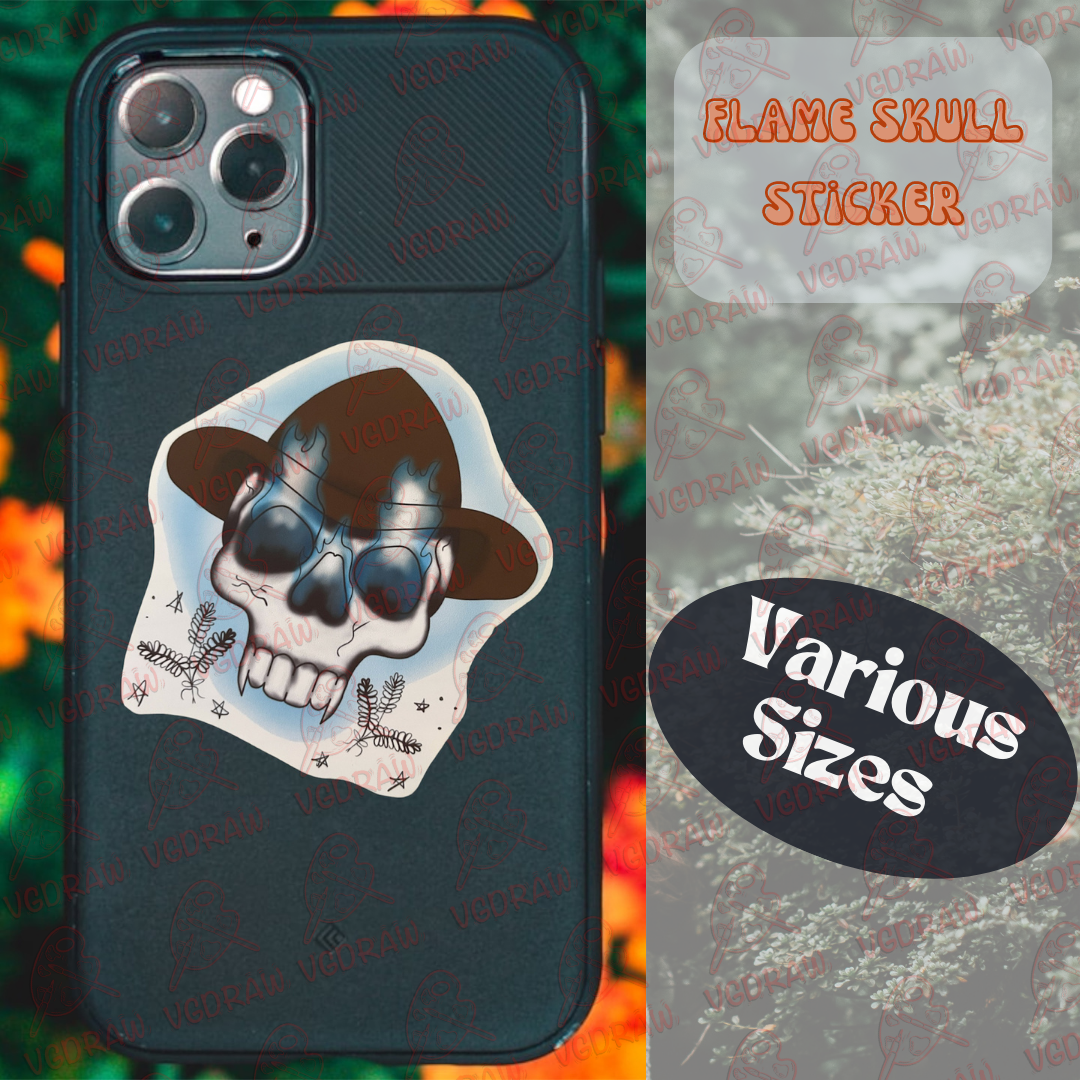 Flame Skull Sticker