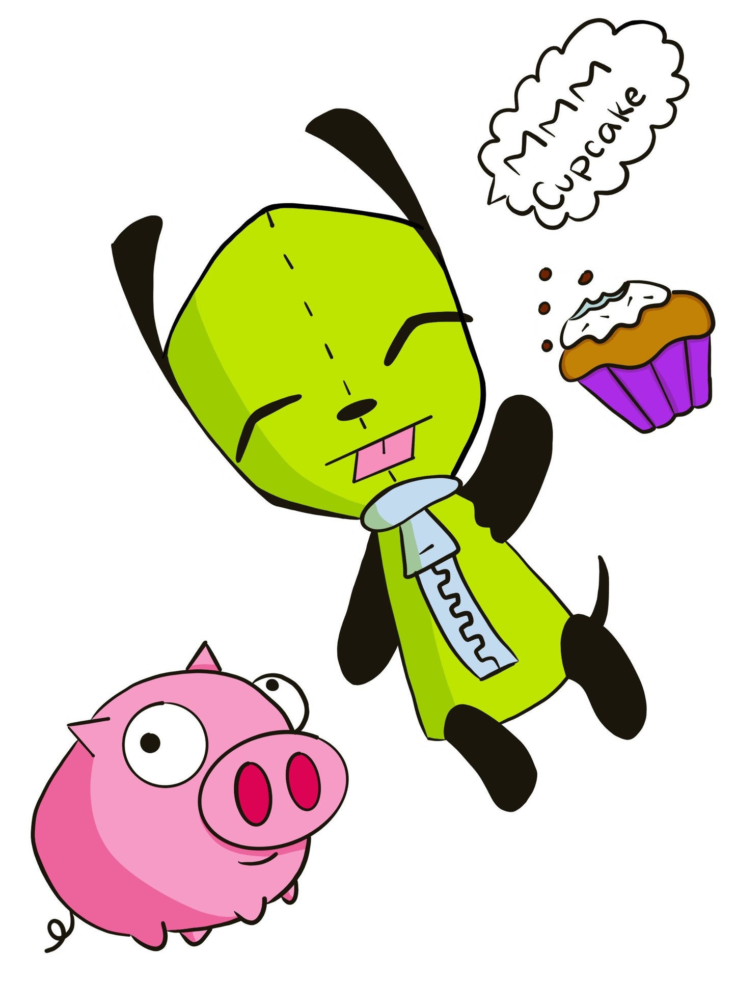 Gir with cupcake and Pig Sticker Sheet