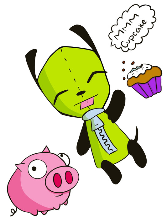 Gir with cupcake and Pig Sticker Sheet