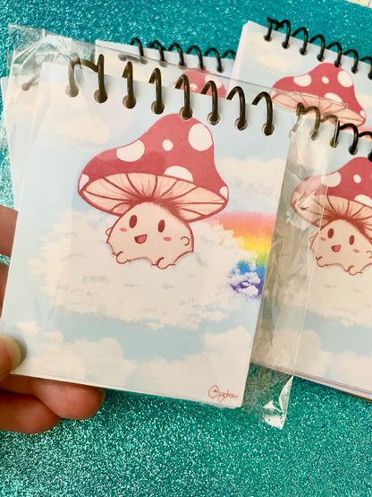 Mushroom Sitting on Flying Cloud Mini Spiral Sketchbook