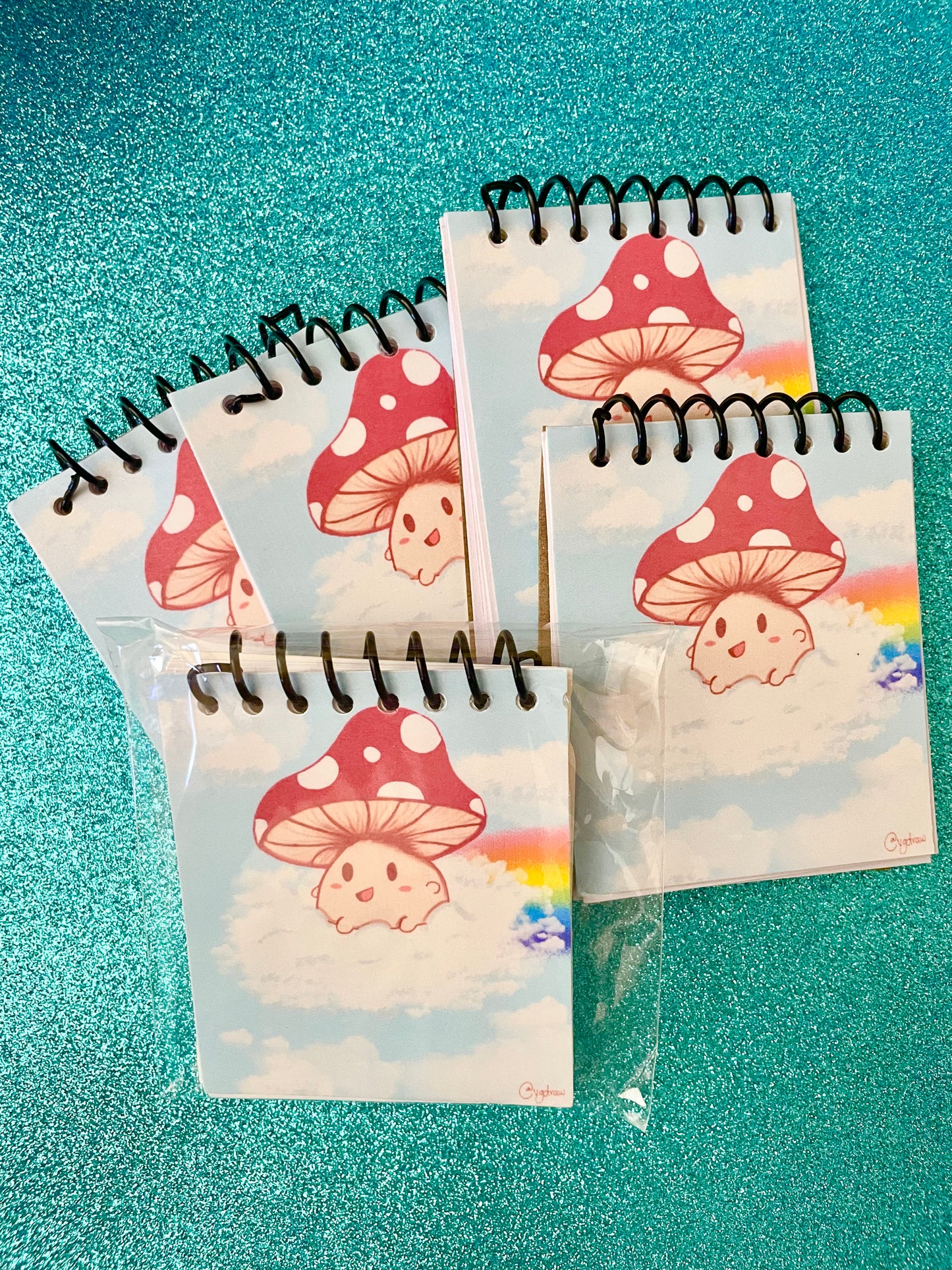 Mushroom Sitting on Flying Cloud Mini Spiral Sketchbook