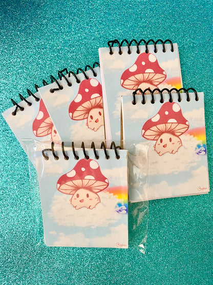 Mushroom Sitting on Flying Cloud Mini Spiral Sketchbook