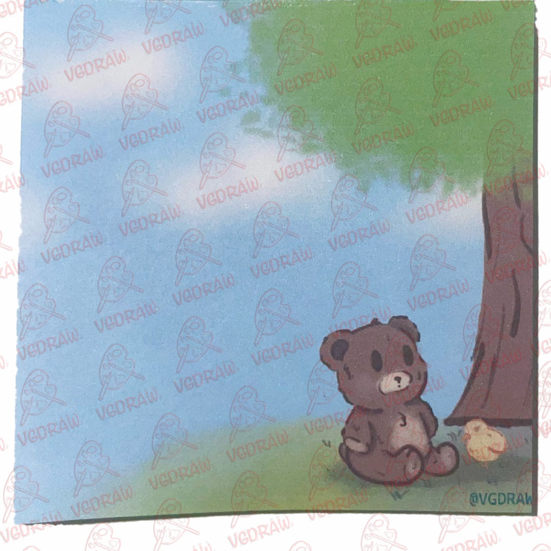 Cute Bear and Chick Under Tree Memopad