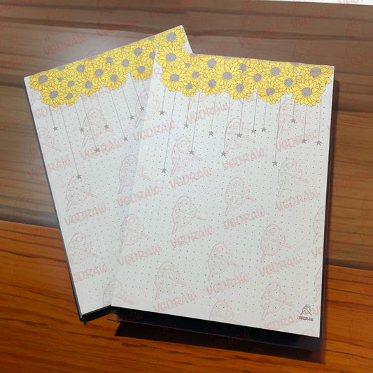 Libreta de notas con forma de estrella de girasol