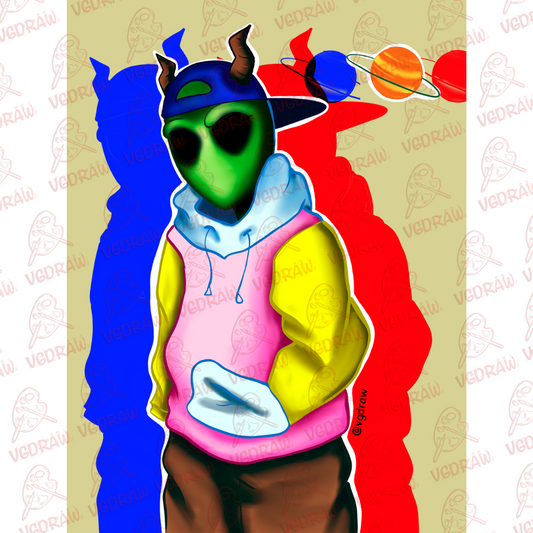 Pegatina de tipo extraterrestre
