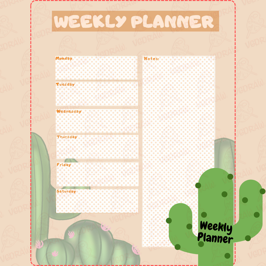 Cactus Themed Weekly Planner, Weekly Schedule, Weekly Agenda, Planner Template