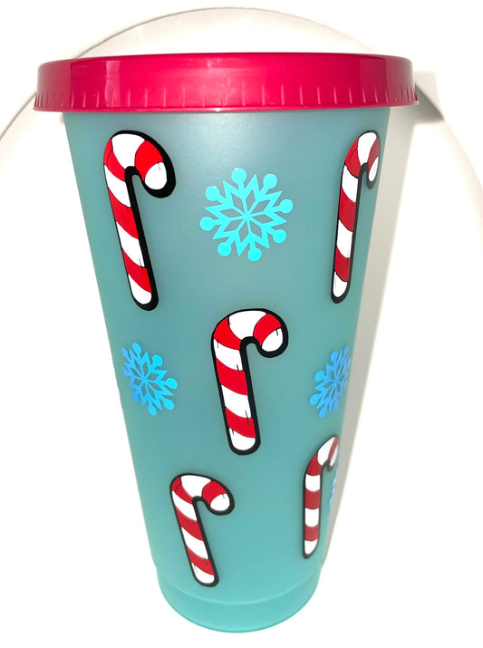 Christmas Candy Cane Color Changing Tumbler Cup
